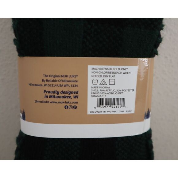 Original Muk Luks 16342-310 Mens Sz L/XL (11-13) Green/Black Plaid Slipper Socks - Picture 5 of 5